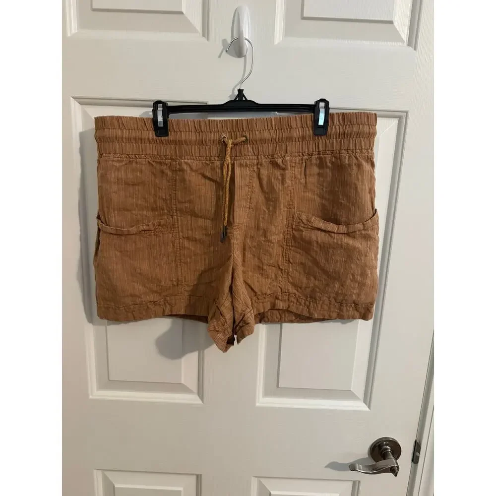 Athleta New Cabo Linen Textured 4" Shorts Drawstring Light Brown Size 16 - Picture 6 of 9